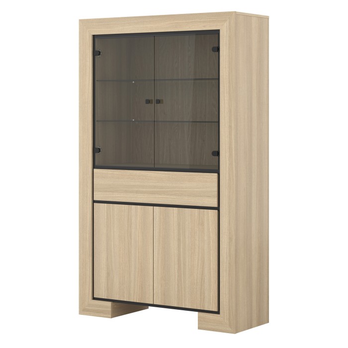 Vitrine large collection COPA – 4 portes et 1 tiroir – Chêne élégant – Sans éclairage LED