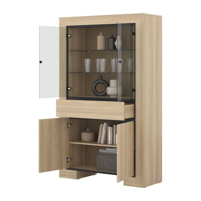 Vitrine large collection COPA – 4 portes et 1 tiroir – Chêne élégant – Sans éclairage LED