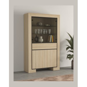 Vitrine large collection COPA – 4 portes et 1 tiroir – Chêne élégant – Sans éclairage LED