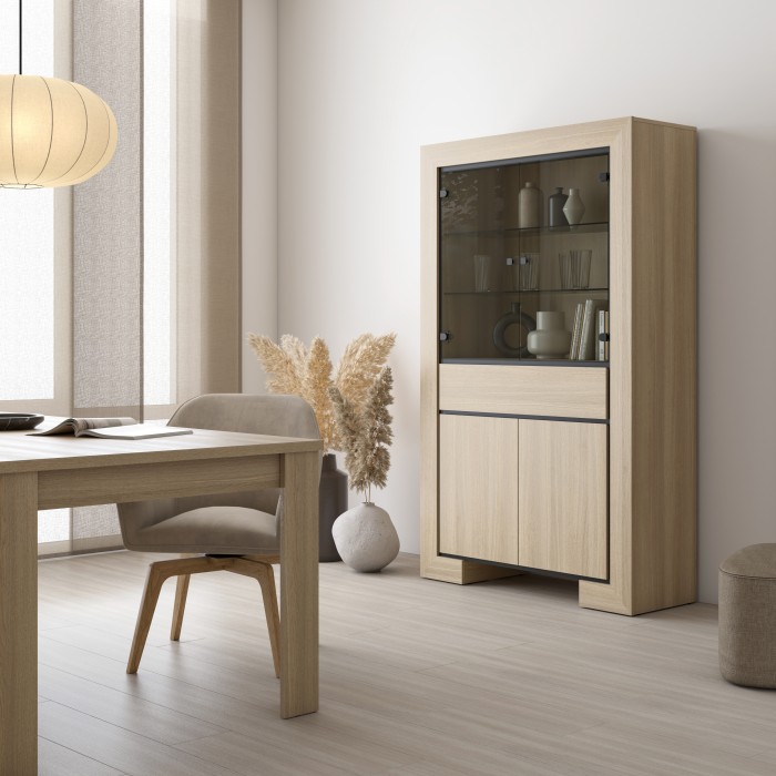 Vitrine large collection COPA – 4 portes et 1 tiroir – Chêne élégant – Sans éclairage LED