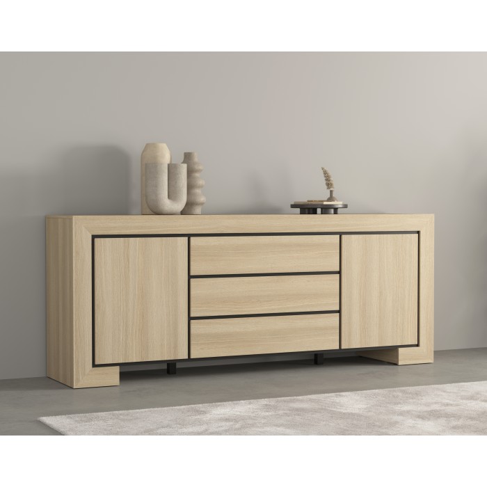 Buffet collection COPA – 2 portes et 3 tiroirs – 225x90x48 cm – Chêne élégant – Design scandinave