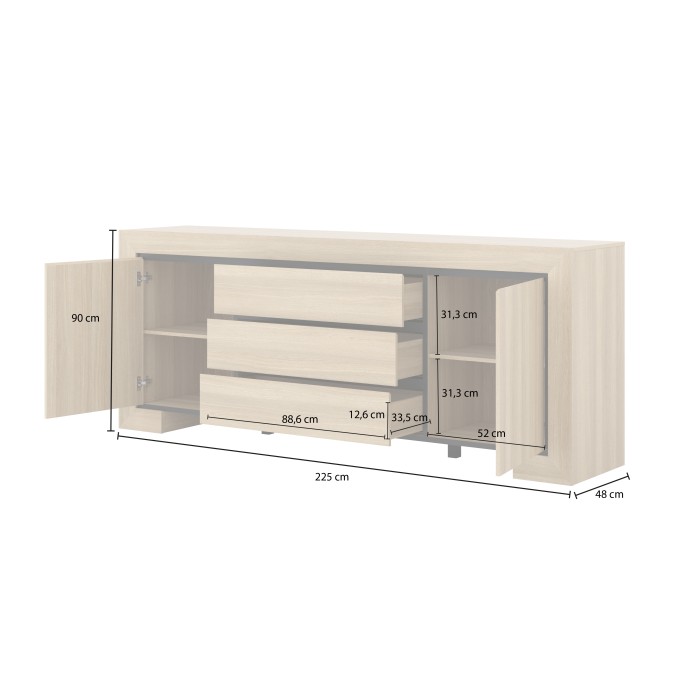 Buffet collection COPA – 2 portes et 3 tiroirs – 225x90x48 cm – Chêne élégant – Design scandinave