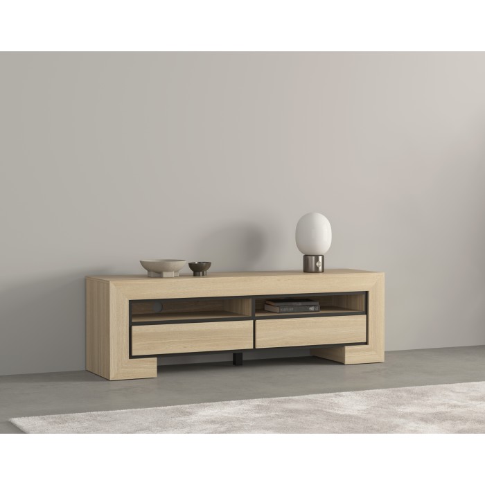 Meuble TV collection COPA – 160x50,5x41 cm – 2 tiroirs et 2 niches – Chêne élégant – Design scandinave