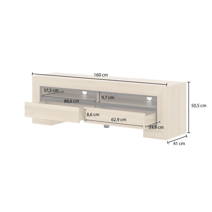 Meuble TV collection COPA – 160x50,5x41 cm – 2 tiroirs et 2 niches – Chêne élégant – Design scandinave