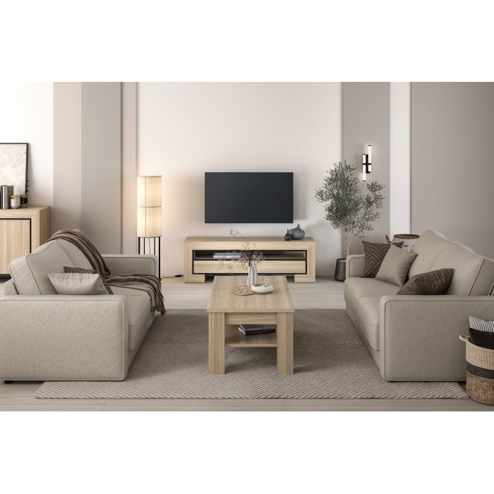 Meuble TV collection COPA – 160x50,5x41 cm – 2 tiroirs et 2 niches – Chêne élégant – Design scandinave