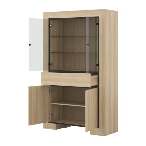 Vitrine large COPA – 4 portes (2 vitrées, 2 pleines) et 1 tiroir – Chêne élégant – Éclairage LED intégré