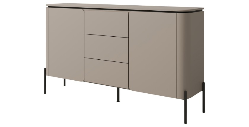 Buffet BELLA 2 portes 3 tiroirs – Finition Congo mat – Pieds métal noirs