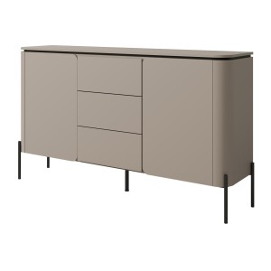 Buffet BELLA 2 portes 3 tiroirs – Finition Congo mat – Pieds métal noirs