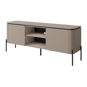 Meuble TV BELLA 2 portes – Finition Congo mat – Design arrondi et pieds métal noirs