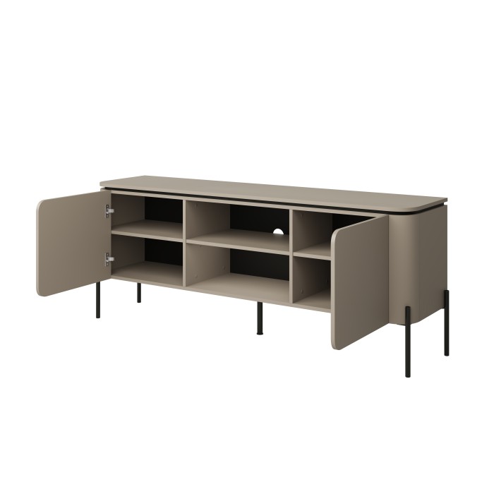 Meuble TV BELLA 2 portes – Finition Congo mat – Design arrondi et pieds métal noirs