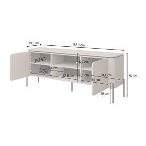 Meuble TV BELLA 2 portes – Finition Congo mat – Design arrondi et pieds métal noirs