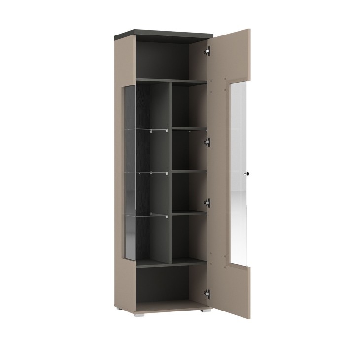 Vitrine 1 porte collection  NESS – Finition Congo & Anthracite – 10 niches de rangement – Sans LED