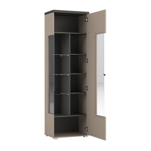 Vitrine 1 porte collection  NESS – Finition Congo & Anthracite – 10 niches de rangement – Sans LED