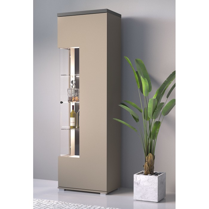 Vitrine 1 porte collection  NESS – Finition Congo & Anthracite – 10 niches de rangement – Sans LED