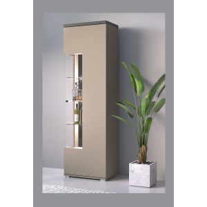 Vitrine 1 porte collection  NESS – Finition Congo & Anthracite – 10 niches de rangement – Sans LED