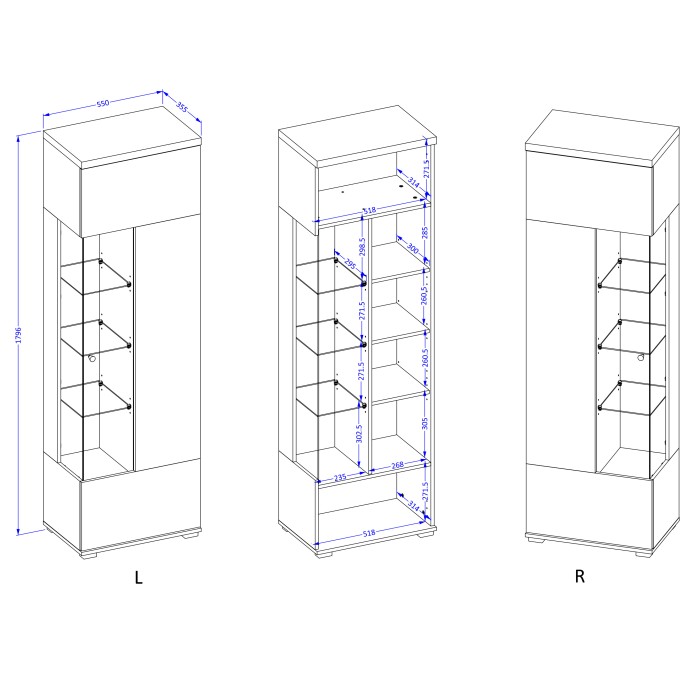 Vitrine 1 porte collection  NESS – Finition Congo & Anthracite – 10 niches de rangement – Sans LED