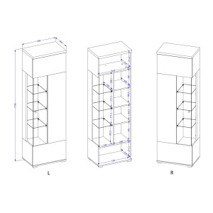 Vitrine 1 porte collection  NESS – Finition Congo & Anthracite – 10 niches de rangement – Sans LED