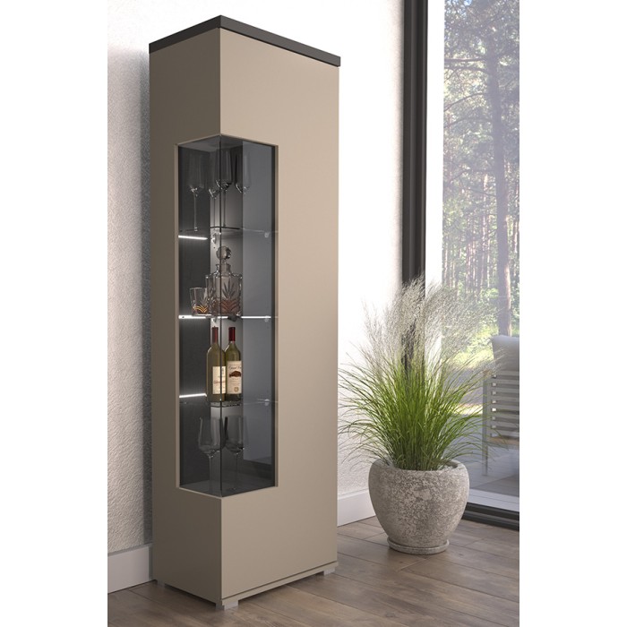 Vitrine 1 porte collection  NESS – Finition Congo & Anthracite – 10 niches de rangement – Sans LED