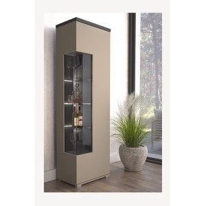 Vitrine 1 porte collection  NESS – Finition Congo & Anthracite – 10 niches de rangement – Sans LED