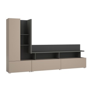 Meuble TV mural NESS – Ensemble 270 cm avec éclairage LED – 2 tiroirs, 2 portes, 10 niches