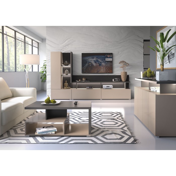 Buffet 4 portes NESS – Finition Congo – 12 niches avec LED – Style moderne