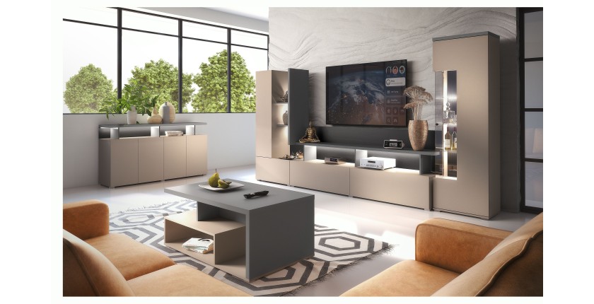 Ensemble salon complet collection  NESS – Meuble TV, buffet, vitrine, table basse – LED inclus