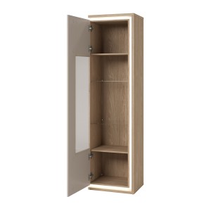 Vitrine haute JULIA 1 porte – Chêne huilé et beige cashmere avec éclairage LED intégré