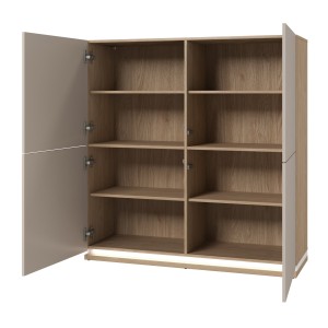 Buffet haut JULIA 4 portes – Chêne huilé et beige cashmere avec éclairage LED intégré – L 120 cm