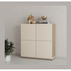 Buffet haut JULIA 4 portes – Chêne huilé et beige cashmere avec éclairage LED intégré – L 120 cm