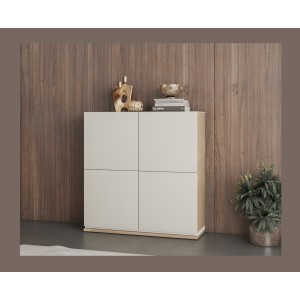 Buffet haut JULIA 4 portes – Chêne huilé et beige cashmere avec éclairage LED intégré – L 120 cm