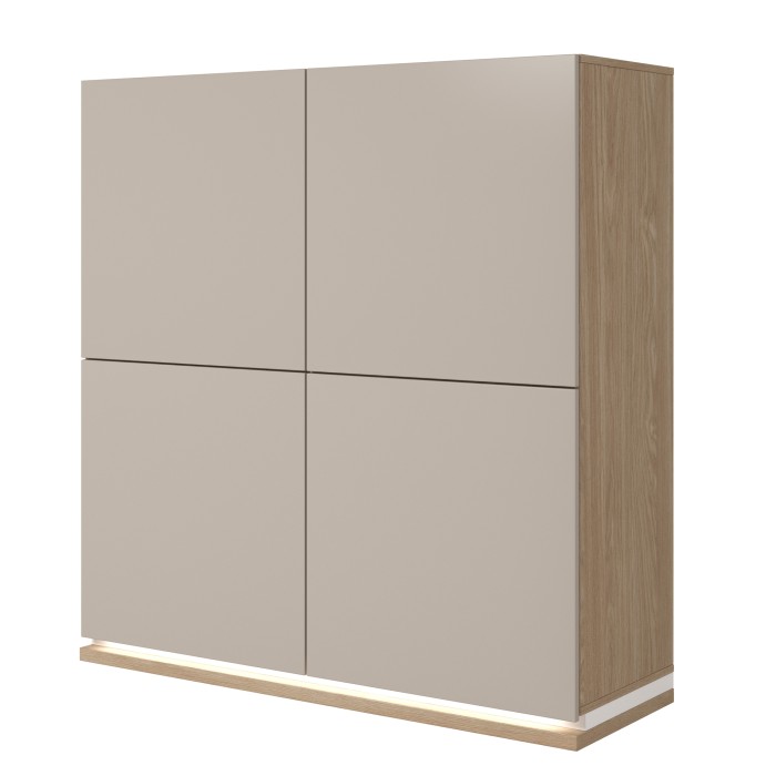 Ensemble meubles JULIA – Vitrines, buffet et meuble TV – Chêne huilé et beige cashmere avec LED