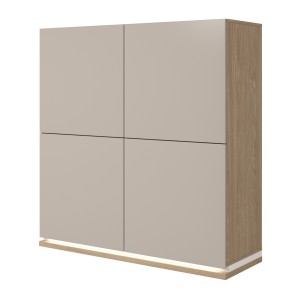 Ensemble meubles JULIA – Vitrines, buffet et meuble TV – Chêne huilé et beige cashmere avec LED