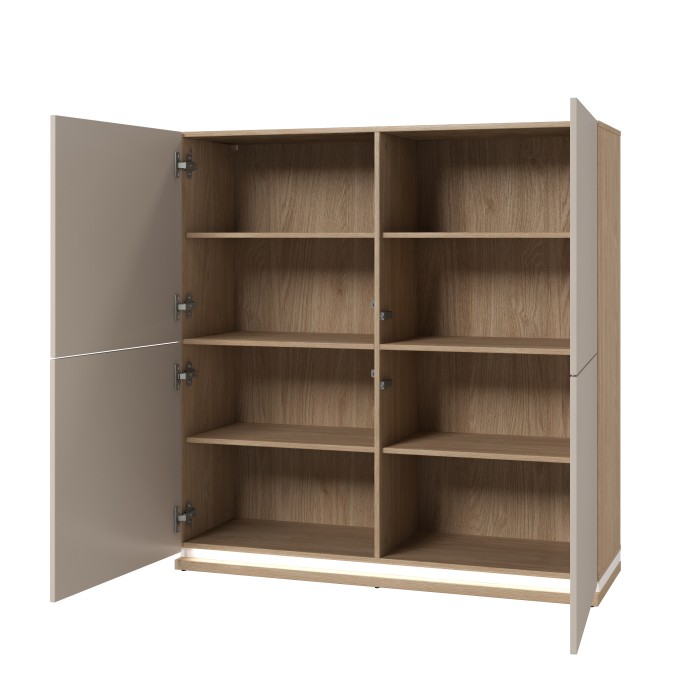 Ensemble meubles JULIA – Vitrines, buffet et meuble TV – Chêne huilé et beige cashmere avec LED