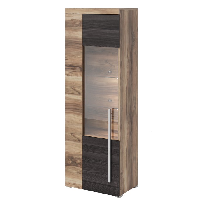 Vitrine 1 porte gauche BRAZZA – Ouverture droite – 5 niches – Façade vitrée noyer satin