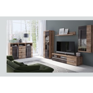 Buffet BRAZZA 2 portes 3 tiroirs – Coloris noyer satin – Niches ouvertes – 132 cm