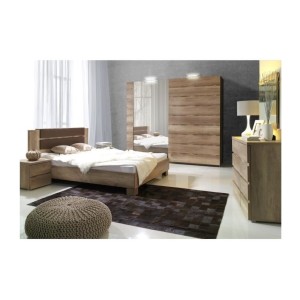 Ensemble chambre à coucher ROMI – Lit 180x200 cm avec sommier, 2 chevets et commode – Coloris chêne cab canyon