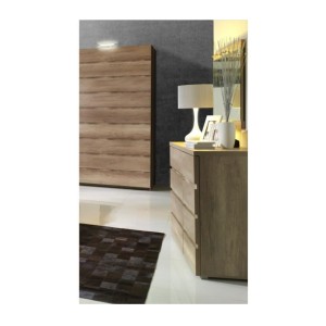 Ensemble chambre à coucher ROMI – Lit 180x200 cm avec sommier, 2 chevets et commode – Coloris chêne cab canyon