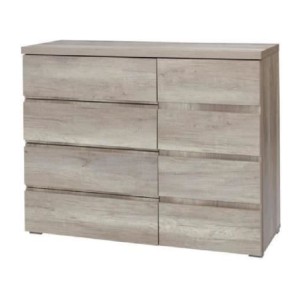 Ensemble chambre à coucher ROMI – Lit 180x200 cm avec sommier, 2 chevets et commode – Coloris chêne cab canyon