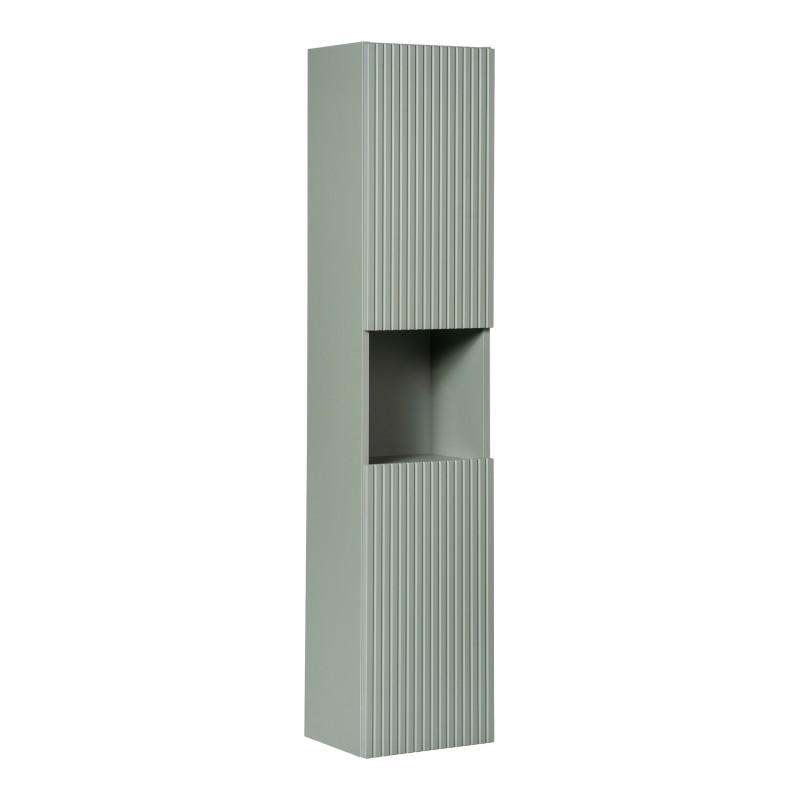 Colonne de salle de bain ELVINA – 2 portes – H140 cm – Coloris vert sauge gris – À suspendre 