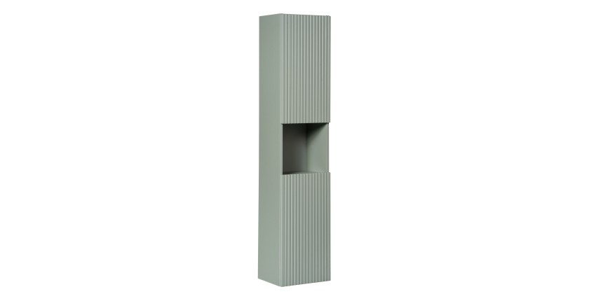 Colonne de salle de bain ELVINA – 2 portes – H140 cm – Coloris vert sauge gris – À suspendre 