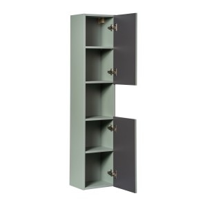 Colonne de salle de bain ELVINA – 2 portes – H140 cm – Coloris vert sauge gris – À suspendre 