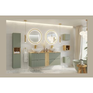 Colonne de salle de bain ELVINA – 2 portes – H140 cm – Coloris vert sauge gris – À suspendre 
