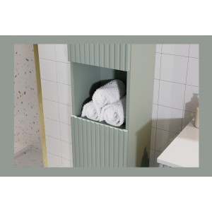 Colonne de salle de bain ELVINA – 2 portes – H140 cm – Coloris vert sauge gris – À suspendre 