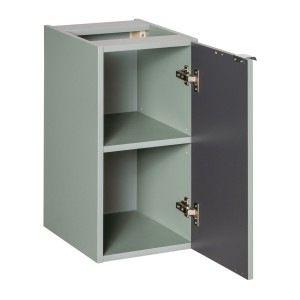 Meuble de rangement salle de bain ELVINA – 1 porte – H57 cm – Coloris vert sauge gris – À suspendre 