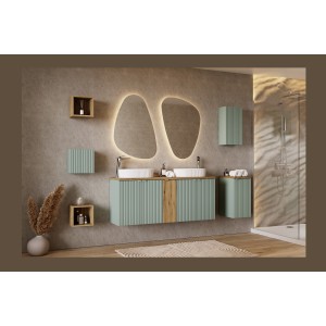 Meuble de rangement salle de bain ELVINA – 1 porte – H57 cm – Coloris vert sauge gris – À suspendre 