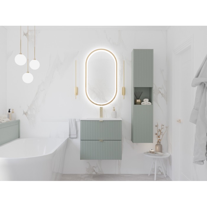 Meuble sous vasque ELVINA – 2 tiroirs – 60 cm – Coloris vert sauge gris – À suspendre 
