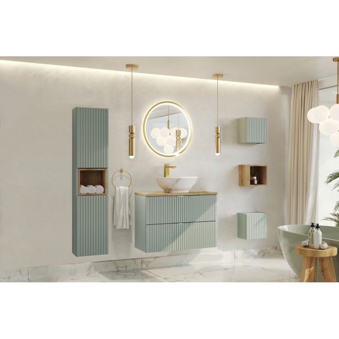 Meuble sous vasque ELVINA – 2 tiroirs – 80 cm – Coloris vert sauge gris – À suspendre 