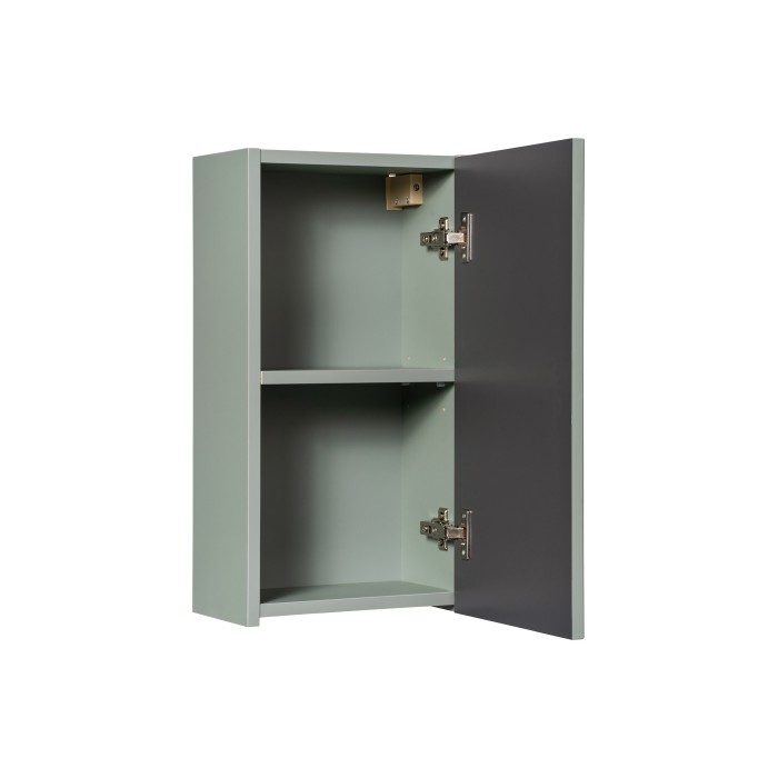 Meuble de rangement salle de bain ELVINA – 1 porte – H57 cm – Coloris vert sauge gris – À suspendre 