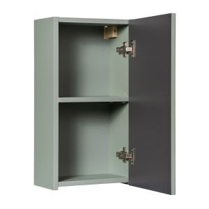 Meuble de rangement salle de bain ELVINA – 1 porte – H57 cm – Coloris vert sauge gris – À suspendre 