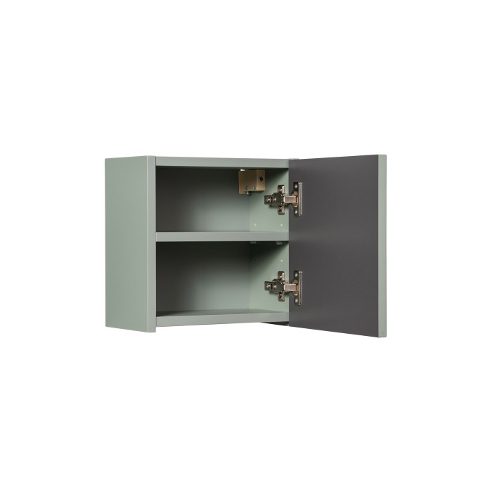 Meuble de rangement salle de bain ELVINA – 1 porte – 30 x 30 cm – Coloris vert sauge gris – À suspendre 